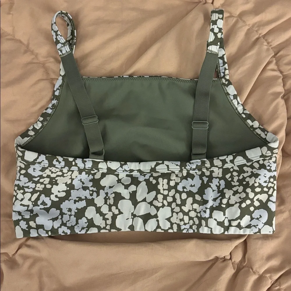 Offline by aerie printed square neck sports bra in Olive Fun